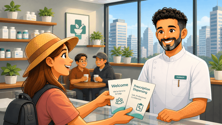 Patient receiving pharmacy guidance